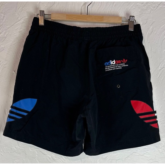 Adidas Originals Black Primegreen Tricolor Trefoil Swim Shorts Big Logo Medium - Picture 2 of 8
